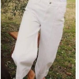 ZARA | Front Seam Cropped Wide Leg Jeans in White, Size 0